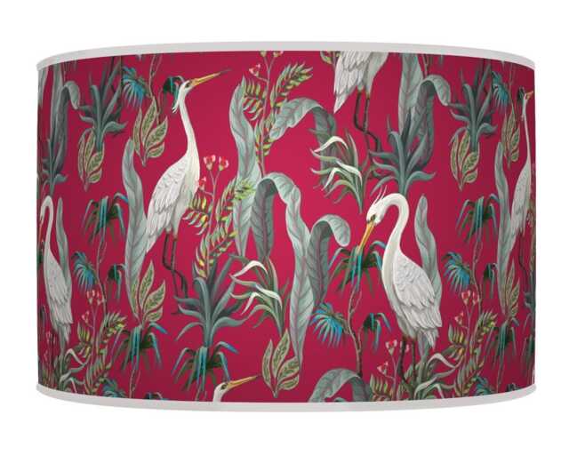 Heron Bird Lampshade - Fuchsia Pink Pendant Light Shade Handmade Ceiling Lamp For Jungle Or Nature Decor - image 1