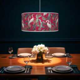 Heron Bird Lampshade - Fuchsia Pink Pendant Light Shade Handmade Ceiling Lamp For Jungle Or Nature Decor - thumbnail 2