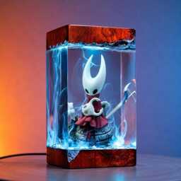 H0--0W Kn-.ght H0R.net Resin Lamp, Epic Gaming Diorama Night Light, Handcrafted Epoxy Wood Led Art, Unique Gamer Desk Decor Gift - thumbnail 4