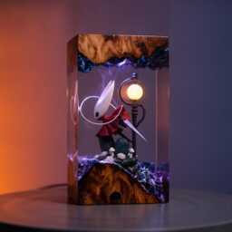 H0--0W Kn-.ght H0R.net Resin Lamp, Epic Gaming Diorama Night Light, Handcrafted Epoxy Wood Led Art, Unique Gamer Desk Decor Gift - thumbnail 2