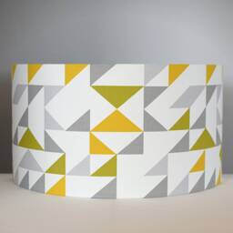 Yellow Grey & Green Geometric Drum Lampshade, 20cm To 40cm ?? Handmade By Vivid Shades, Modern Retro Stylish Triangle Pattern - thumbnail 2