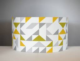 Yellow Grey & Green Geometric Drum Lampshade, 20cm To 40cm ?? Handmade By Vivid Shades, Modern Retro Stylish Triangle Pattern - thumbnail 1