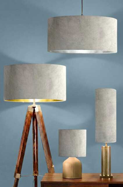 New High Quality Upholstery Glacier Silver Grey Velvet Drum Lamp Shade Pendant Light All Shapes & Sizes Available Suitable - image 1