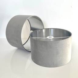 New High Quality Upholstery Glacier Silver Grey Velvet Drum Lamp Shade Pendant Light All Shapes & Sizes Available Suitable - thumbnail 3