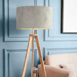 New High Quality Upholstery Glacier Silver Grey Velvet Drum Lamp Shade Pendant Light All Shapes & Sizes Available Suitable - thumbnail 2