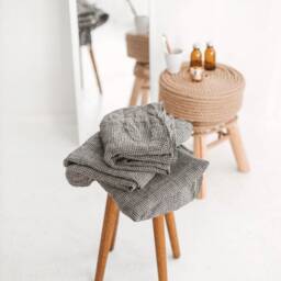Black Waffle Linen Towel Set Bath, Hand, Face, Fingertip. Natural, Eco Friendly Cloths. Quick Dry Travel, Sports, Yoga, Gym Towels - thumbnail 3