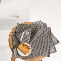 Black Waffle Linen Towel Set Bath, Hand, Face, Fingertip. Natural, Eco Friendly Cloths. Quick Dry Travel, Sports, Yoga, Gym Towels - thumbnail 4