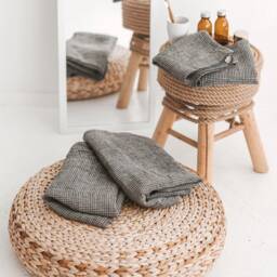 Black Waffle Linen Towel Set Bath, Hand, Face, Fingertip. Natural, Eco Friendly Cloths. Quick Dry Travel, Sports, Yoga, Gym Towels - thumbnail 2