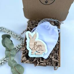 Bunny Christmas Ornament, Rabbit Decoration, Personalised Rabbit Merry Bunny, Bunny's First - thumbnail 3
