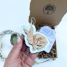 Bunny Christmas Ornament, Rabbit Decoration, Personalised Rabbit Merry Bunny, Bunny's First - thumbnail 2