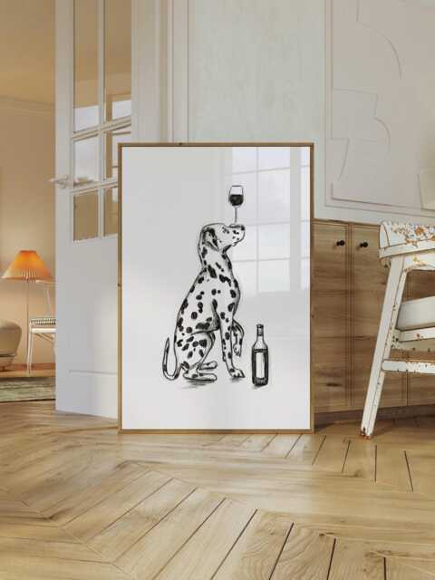 Customisable Dalmation Wall Art - Drawing, Print, Dog Lovers Gift, & Wine Unframed Or Digital Download - image 1