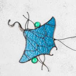 Stained Glass Suncatcher Stingray. Blue Sun Catcher Mini Manta Home House Decor. Ocean Window Wall Decoration - thumbnail 2