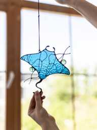 Stained Glass Suncatcher Stingray. Blue Sun Catcher Mini Manta Home House Decor. Ocean Window Wall Decoration - thumbnail 1