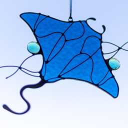 Stained Glass Suncatcher Stingray. Blue Sun Catcher Mini Manta Home House Decor. Ocean Window Wall Decoration - thumbnail 3