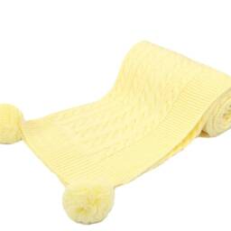Personalised Baby Blanket, Embroidered, Cable Knit With Pom Poms , Personalized Baby Gift, Lemon Yellow - thumbnail 3