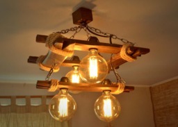 Aged Wood Ceiling Lamp With Edison Type Bulbs, Wooden Chandelier, Bulbs Fixture, Rustic Light, Original Lamp, Dark