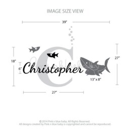 Custom Baby Name Decal, Shark - Nursery Wall Decal Sticker - thumbnail 2