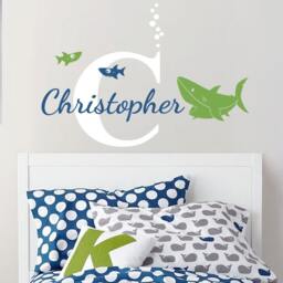 Custom Baby Name Decal, Shark - Nursery Wall Decal Sticker - thumbnail 1