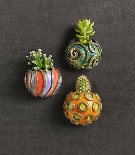 Sea Urchin Wall Planters - Raku Ceramic Pockets For Succulents & Plants Coastal Art Indoor Outdoor Vertical Garden - image 1