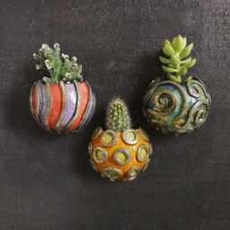 Sea Urchin Wall Planters - Raku Ceramic Pockets For Succulents & Plants Coastal Art Indoor Outdoor Vertical Garden - thumbnail 3