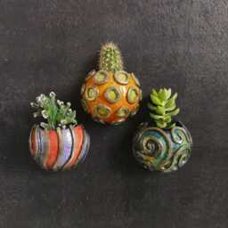 Sea Urchin Wall Planters - Raku Ceramic Pockets For Succulents & Plants Coastal Art Indoor Outdoor Vertical Garden - thumbnail 2