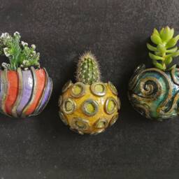 Sea Urchin Wall Planters - Raku Ceramic Pockets For Succulents & Plants Coastal Art Indoor Outdoor Vertical Garden - thumbnail 4