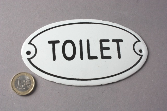 Toilet Sign Enamel Shabby, Door Sign, Wall Hanging Oval, Rustic Wc Plaque White Black, Nostalgic Vintage Style - image 1