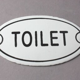 Toilet Sign Enamel Shabby, Door Sign, Wall Hanging Oval, Rustic Wc Plaque White Black, Nostalgic Vintage Style - thumbnail 2