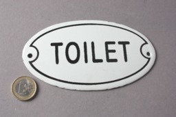 Toilet Sign Enamel Shabby, Door Sign, Wall Hanging Oval, Rustic Wc Plaque White Black, Nostalgic Vintage Style - thumbnail 1