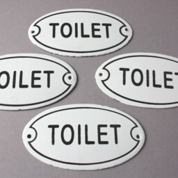 Toilet Sign Enamel Shabby, Door Sign, Wall Hanging Oval, Rustic Wc Plaque White Black, Nostalgic Vintage Style - thumbnail 3
