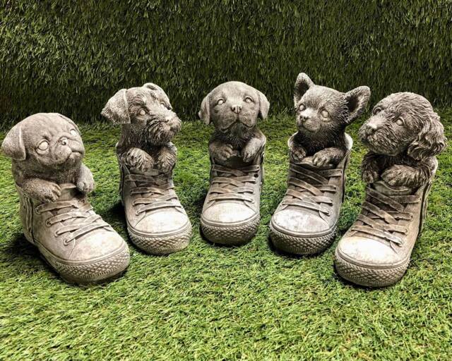 Concrete Puppies Dogs in Boots Small Sculpture Lawn Ornament/Dog Memorial Gift Frost Protected - image 1