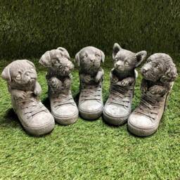 Concrete Puppies Dogs in Boots Small Sculpture Lawn Ornament/Dog Memorial Gift Frost Protected - thumbnail 2