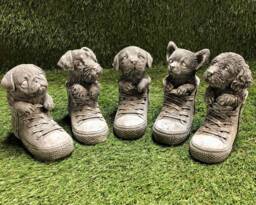 Concrete Puppies Dogs in Boots Small Sculpture Lawn Ornament/Dog Memorial Gift Frost Protected - thumbnail 1