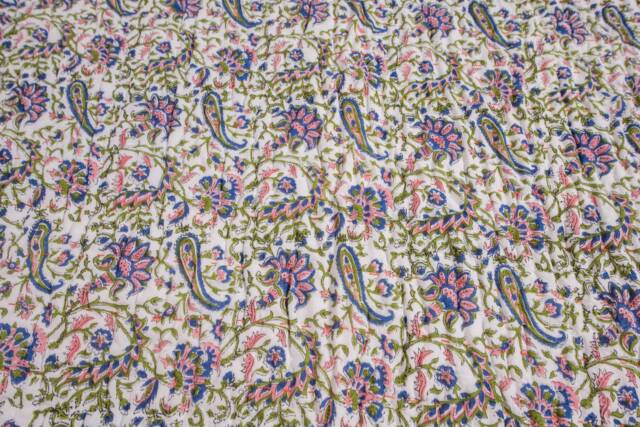 Hand Block Print Cotton Kantha Quilt, Indian Bedspread - image 1