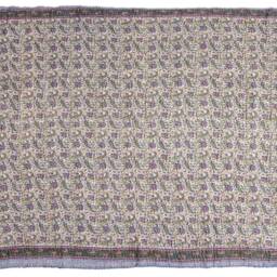 Hand Block Print Cotton Kantha Quilt, Indian Bedspread - thumbnail 2