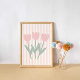 Pink Floral Tulip Striped Print For Girls Bedroom Or Nursery - thumbnail 2