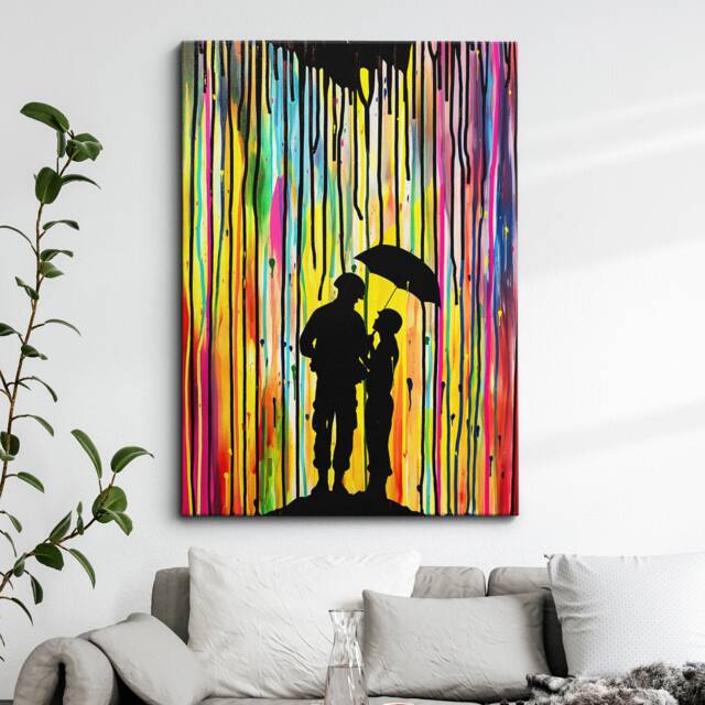 Marine Couple Umbrella Colourful Rain Art Painting Framed Poster Print & Canvas Wall Decor Home Bedroom Banksy Gift - image 1