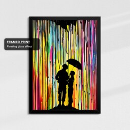 Marine Couple Umbrella Colourful Rain Art Painting Framed Poster Print & Canvas Wall Decor Home Bedroom Banksy Gift - thumbnail 2