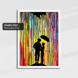 Marine Couple Umbrella Colourful Rain Art Painting Framed Poster Print & Canvas Wall Decor Home Bedroom Banksy Gift - thumbnail 3