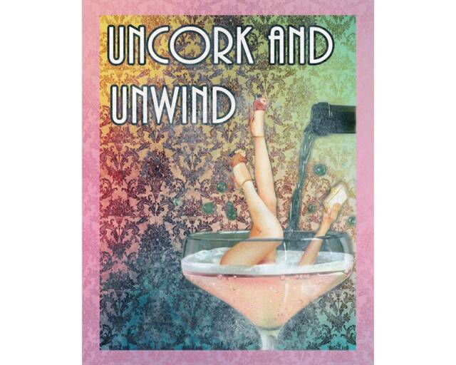 Uncork & Unwind Pin Up Prosecco Champagne Girl - Enamel Metal Tin Sign Wall Plaque