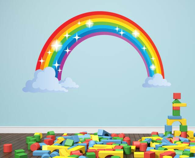 Rainbow Wall Decal - & Clouds Kids Playroom Decor Sparkling Removable Vinyl Sticker