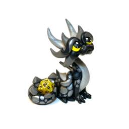 Obsidax - Polymer Clay Dragon Dice Holder Black, Silver, & Gray Dragonling - thumbnail 3