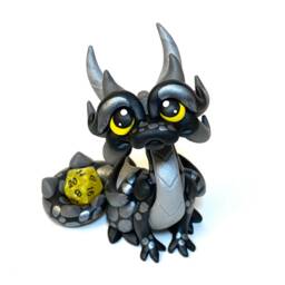 Obsidax - Polymer Clay Dragon Dice Holder Black, Silver, & Gray Dragonling - thumbnail 2