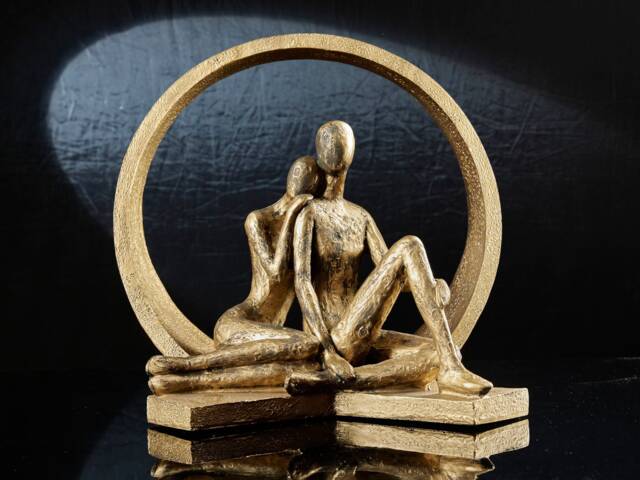 Abstract Love Circle Sculpture Vintage Style Gold Lovers Statue, Home Office Bookshelf & Sideboard Decor - image 1