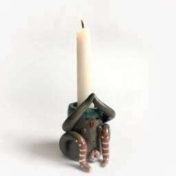 Yoga Candlestick Holder, Grey Lover Gift, Style Ceramic Table Decoration, Spiritual Space