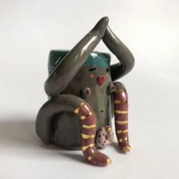 Yoga Candlestick Holder, Grey Lover Gift, Style Ceramic Table Decoration, Spiritual Space - thumbnail 2