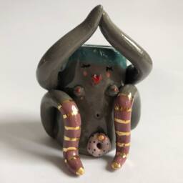 Yoga Candlestick Holder, Grey Lover Gift, Style Ceramic Table Decoration, Spiritual Space - thumbnail 3