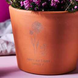Personalized Birth Flower Engraved Terracotta Pot - Garden Gift - thumbnail 3