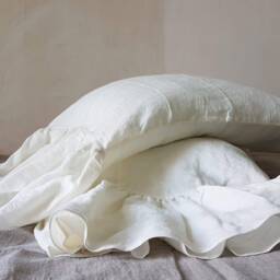 Ruffled Linen Pillowcase Off-White Pillow Sham, Queen King Bedding - thumbnail 3