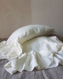 Ruffled Linen Pillowcase Off-White Pillow Sham, Queen King Bedding
